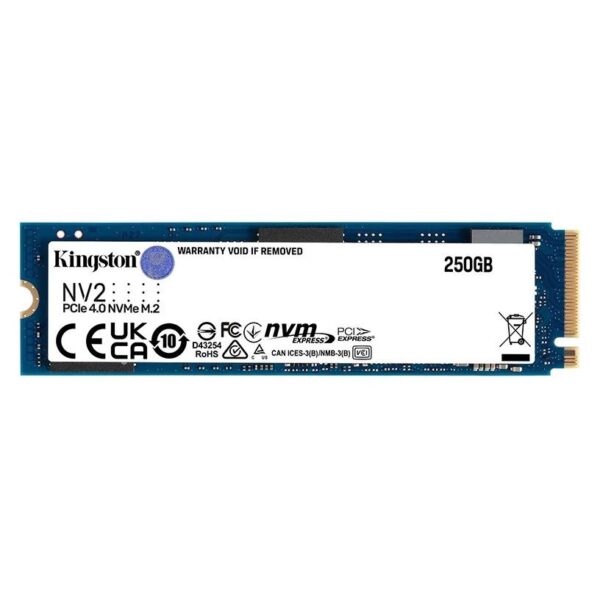 Kingston Nv2 250GB M.2 NVMe PCIe 4.0 SSD - 3000/1300MB/s 80TBW 1.5 Million Hrs M.2 2280 3Y WTY