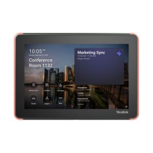 Yealink RoomPanel is an 8 inch all-in-one meeting room schedule panel runs android 9.0 and comes with full RGB programmable LED background illumination for immediate visible communication of room status. It includes 10-point touch capability