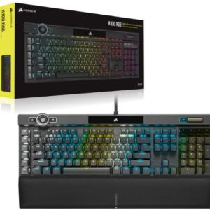 The incomparable CORSAIR K100 RGB Optical-Mechanical Gaming Keyboard combines stunning aluminum design with per-key RGB lighting and a 44-zone LightEdge. Powerful CORSAIR AXON Hyper-Processing Technology enables unparalleled capabilities such as 4