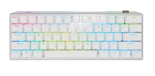 The CORSAIR K70 PRO MINI WIRELESS RGB White PBT Keys 60% Mechanical Gaming Keyboard is big on both performance and customization