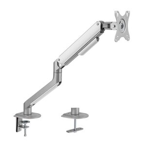 The LDT63-C012 Monitor Arm Mount is an economical choice for adding flexibility and ergonomics to the work place. Durable steel and aluminum construction supports most 17”-32” monitors up to 9kg/19.8lbs. Finger-tip adjustment allows for effortless maneuvering and a wide range of motion to position screen height and angle. Integrated 180° rotation stop prevents the arm from hitting adjacent partitions and walls. A quick-release joint design reduces package size for lower shipping and storage costs while contributing to easy user assembly. The slim and modern design in 2 colors fits most any office or home décor.