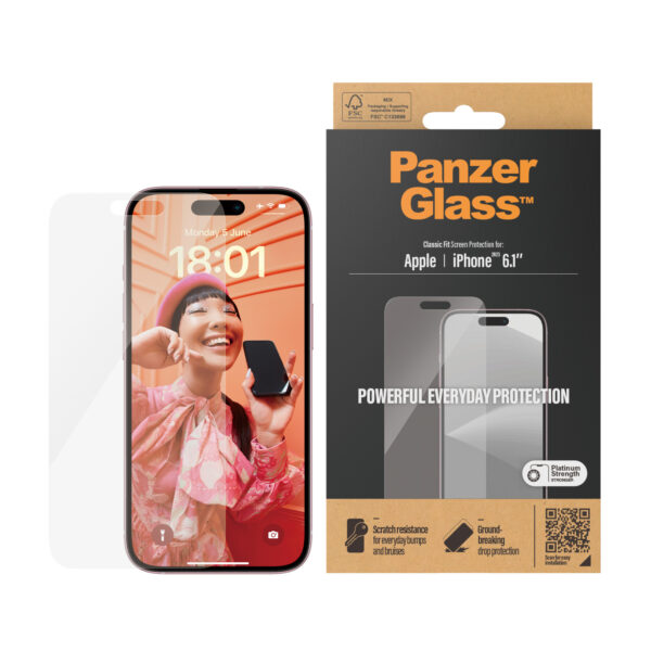 PanzerGlass Apple iPhone 15 (6.1') Screen Protector Classic Fit - Clear (2805)