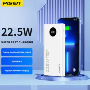 Pisen 22.5W Triple Port (Dual USB-A + USB-C) 10500mAh Power Bank White