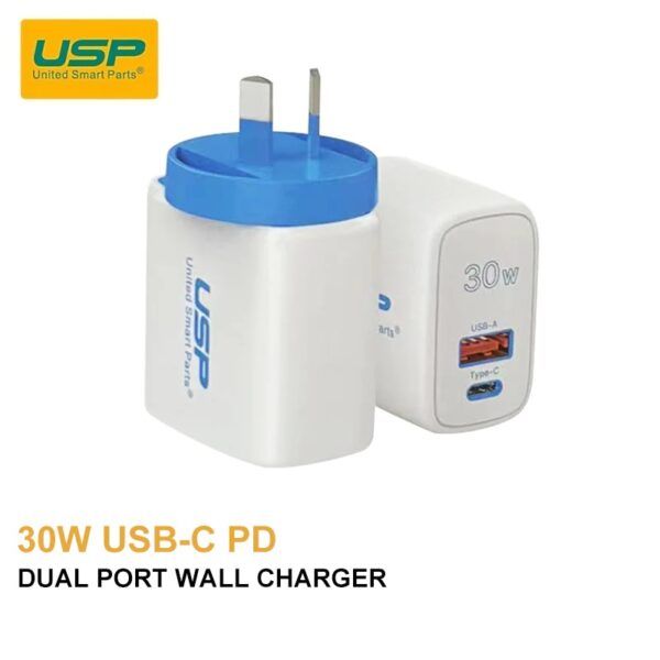 USP 30W Dual Ports (USB-C PD + USB-A QC3.0) Fast Wall Charger