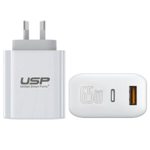 USP 65W Dual Ports (USB-C + USB-A) PD GaN Wall Charger White