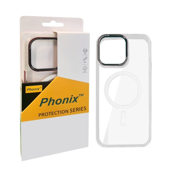 Phonix Apple iPhone 15 (6.1") Clear Armor Hard MagSafe Case With Metal Mens Protection White