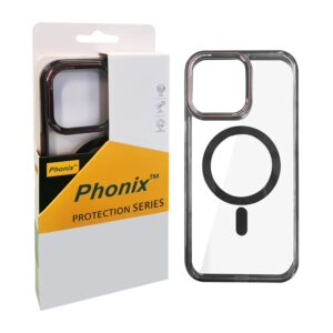 Phonix Apple iPhone 15 (6.1") Clear Armor Hard MagSafe Case With Metal Mens Protection Black