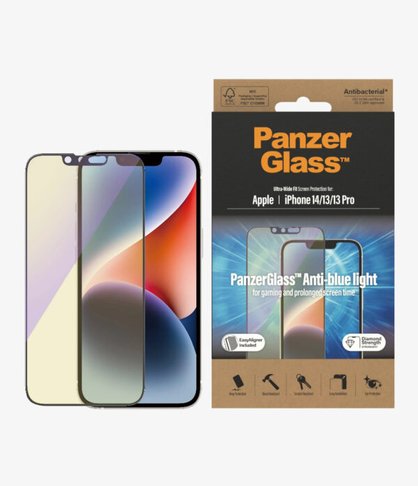 PanzerGlass Apple iPhone 14 / iPhone 13 / iPhone 13 Pro Anti-Blue Light Screen Protector Ultra-Wide Fit - Black (2791)
