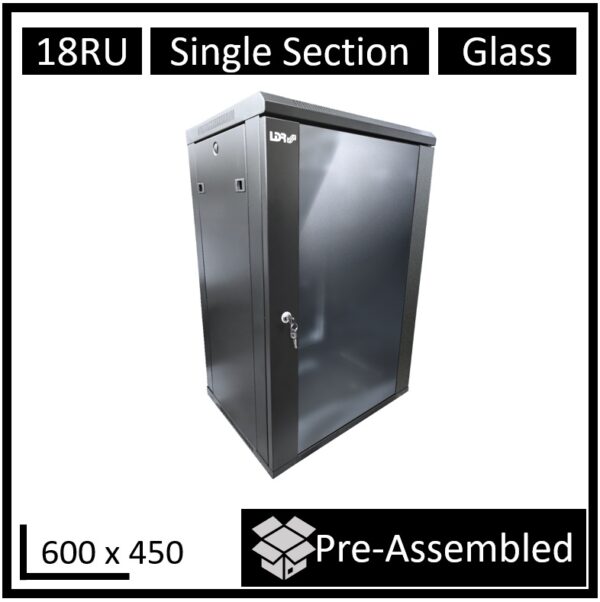 The LDR single section hanging  cabinets of the mounting height 18U are most often used in close circuit television