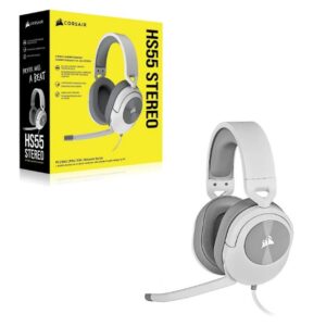 The CORSAIR HS55 STEREO Gaming Headset delivers essential all-day comfort and sound quality with memory foam leatherette ear pads and custom-tuned 50mm neodymium audio drivers