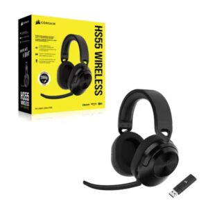 The CORSAIR HS55 Wireless Bluetooth Gaming Headset delivers essential all-day comfort and sound quality with memory foam leatherette ear pads and  surround sound on PC and Mac