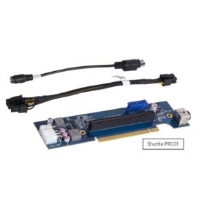 The PRC01 expansion kit consists of a PCIe riser card and two adapter cables. Installing this accessory in the Shuttle XPC slim XH510G2 allows for a second external power adapter to be connected
