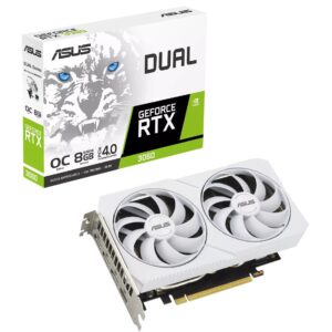 ASUS Dual GeForce RTXTM 3060 White OC Edition 8GB GDDR6 with two powerful Axial-tech fans and a 2-slot design for broad compatibility