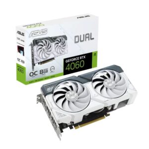 ASUS Dual GeForce RTX™4060 White OC Edition 8GB GDDR6 with two powerful Axial-tech fans and a 2.5-slot design for broad compatibility