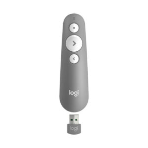 Logitech R500S Laser Presentation Remote with Dual Connectivity Bluetooth or USB 20m Range Red Laser Pointer for PowerPoint Keynote Google Slides Mid Grey