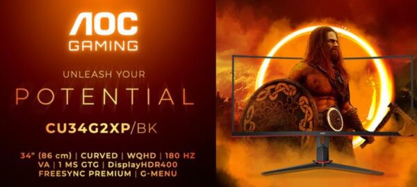 AOC's G Line 2nd Gen CU34G2XP redefines immersive gameplay with its ultra-wide Quad HD and 3440 x 1440 resolution. Equipped with PBP (Picture by Picture) functions