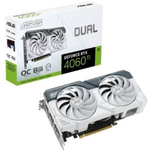 ASUS Dual GeForce RTX™ 4060 Ti White OC Edition 8GB GDDR6 with two powerful Axial-tech fans and a 2.5-slot design for broad compatibility