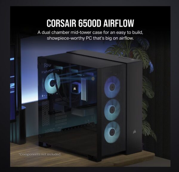 6500D AIRFLOW Mid-Tower Dual Chamber PC Case - Black