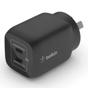 Belkin BoostCharge Pro Dual USB-C GaN Wall/Laptop Charger with PPS 65W - Black(WCH013auBK)