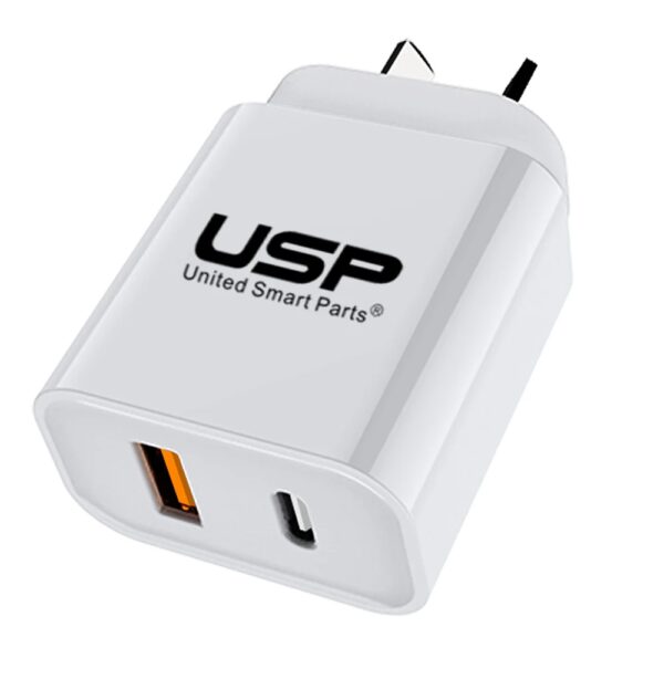USP 20W QC 3.0 Dual Port USB-A USB-C PD Fast Wall Charger - White (6976552041751)