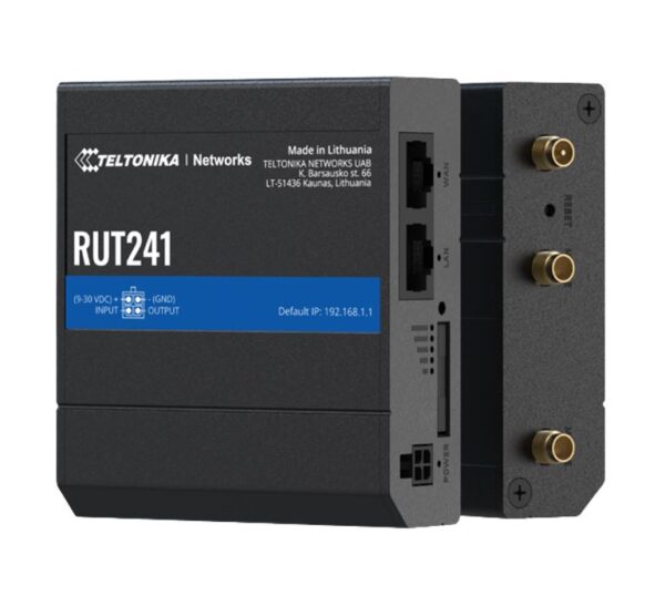 RUT241 is a compact industrial 4G (LTE) router equipped with 2x Ethernet ports