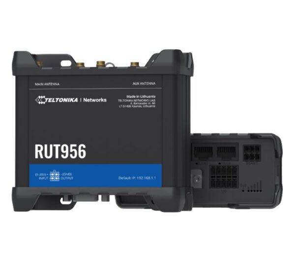 RUT956 is a compact industrial 4G (LTE) router equipped with 4x Ethernet ports