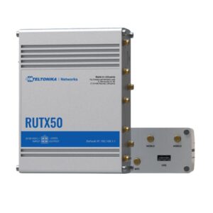 RUTX50 is a robust industrial 5G router equipped with 5x Gigabit Ethernet ports