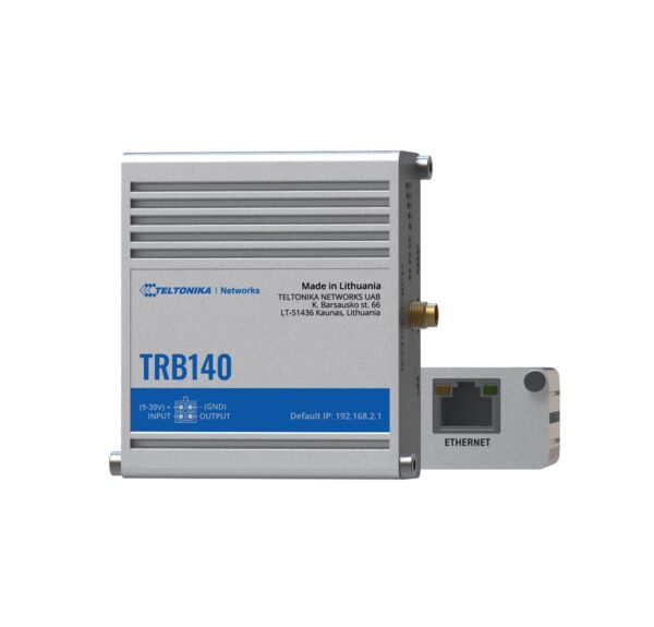 TRB140 is a compact industrial 4G (LTE) gateway equipped with a Gigabit Ethernet port