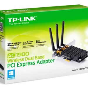 TP-Link Archer T9E AC1900 Wireless Dual Band PCI Express Adapter 1900Mbps 5GHz (1300Mbps) 2.4GHz (600Mbps) 802.11ac 3x External Antenna Omni Direction