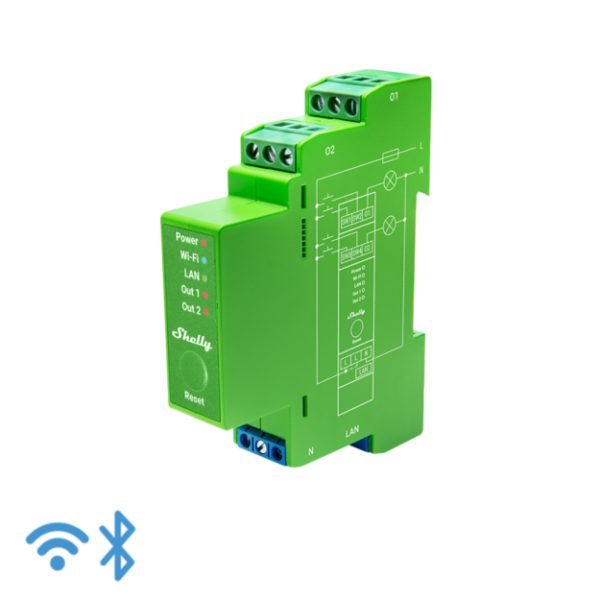 2 CIRCUIT DIN RAIL DIMMER WI-FI RELAY SWITCH WITH POWER METERING