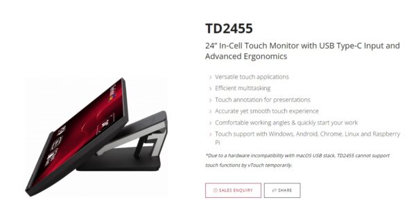 24” In-Cell Touch Monitor with USB Type-C Input and Advanced Ergonomics