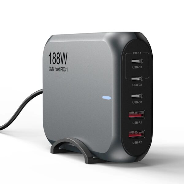 USP 188W Five Ports USB-C PD GaN Wall Charger Black