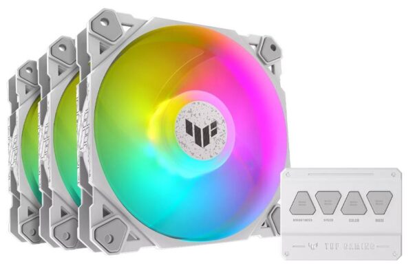 TUF Gaming TF120 ARGB chassis fan delivers high performance and durability in a rainbow of color.