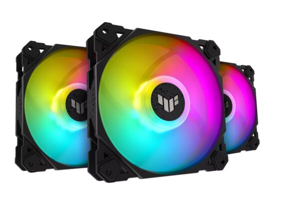 TUF Gaming TF120 ARGB chassis fan delivers high performance and durability in a rainbow of color.