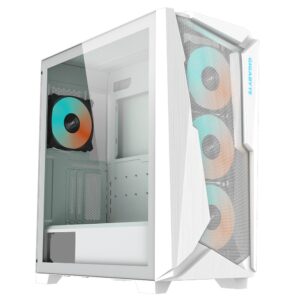 Gigabyte C301 RGB Tempered Glass E-ATX White Mid Tower Gaming Chassis  2x3.5" 2x2.5" 2xUSB3.0 Detachable Dust Filter Liquid Cooling PSU Standard ATX