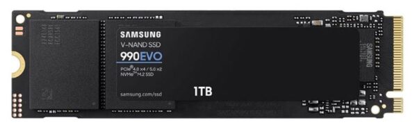 Samsung 990 EVO 1TB PCIe Gen4/5 NVMe SSD 5000MB/s 4200MB/s R/W 680K/800K IOPS 600TBW 1.5M hrs V-NAND TLC AES 256-bit Encryption 5yr wty