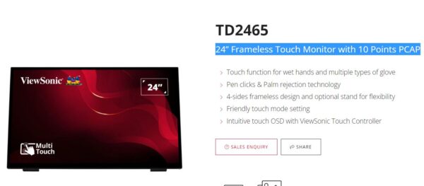The ViewSonic's TD2465 is the ideal solution for commercial and industrial spaces. Designed for wet hands touch