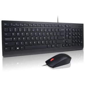 Lenovo Essential Wired Keyboard and Mouse Combo Full Keyboard Multimedia HotKey Height Adjustable Keyboard Wired Mouse Optical 1000DPI