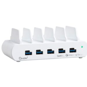 Oxhorn PoverDelivery150W 5 Port (A+C) Fast Charging Dock with build-in rack5 Port USB-A USB-C PD3.0 QC4.0 PPS 100-240V AC input White