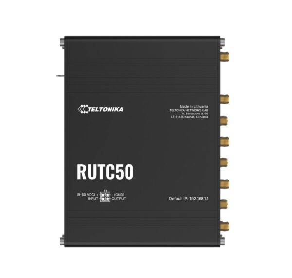 The RUTC50 is a 5G router featuring dual-band Wi-Fi 6 technology with multi-user MIMO