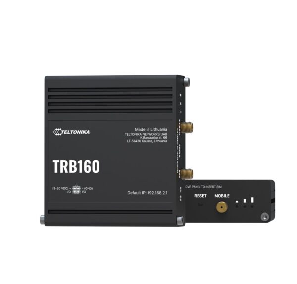 TRB160 is a compact industrial 4G (LTE) gateway equipped with a Gigabit Ethernet port