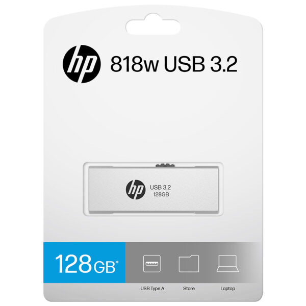 HP x818w 128GB USB 3.2 Flash Drive Silver Metal