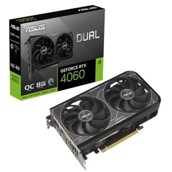 ASUS Dual GeForce RTX™ 4060 V2 OC Edition 8GB GDDR6 with two powerful Axial-tech fans and a 2-slot design for broad compatibility