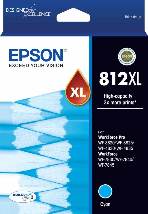 812XL HI CAP DURABRITE ULTRA CYAN INK SUITS WF-3820 3825 4830 4835 7830 7840 7845