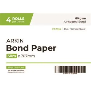 ArkinBOND PAPER 80GSM - 707MM X 50M 4 ROLLS/CTNLarge Format Paper & Media