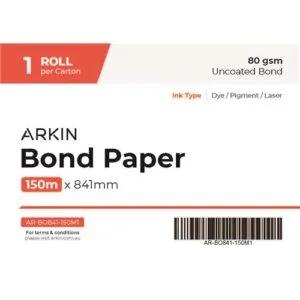 ArkinBOND PAPER 80GSM - 841MM X 150M 1 ROLL/CTNLarge Format Paper & Media