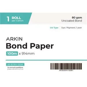 ArkinBOND PAPER 80GSM - 914MM X 100M 1 ROLL/CTNLarge Format Paper & Media
