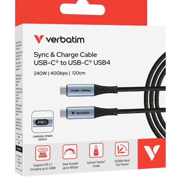 Verbatim Sync  Charge USB C to USB C 240W 40 Gbps Display 120 cm