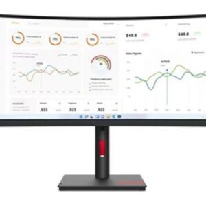 Lenovo ThinkVision T34w-30 34" WQHD Monitor 1500R Curv 4K 3440x1440 21:9 Height Adjustable Tilt and Swivel DP HDMI USB-C input LAN 4xUSB3.2 Hub 3yr