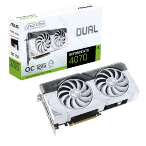 ASUS Dual GeForce RTX™ 4070 White Edition 12GB GDDR6X with two powerful Axial-tech fans and a 2.56-slot design for broad compatibility